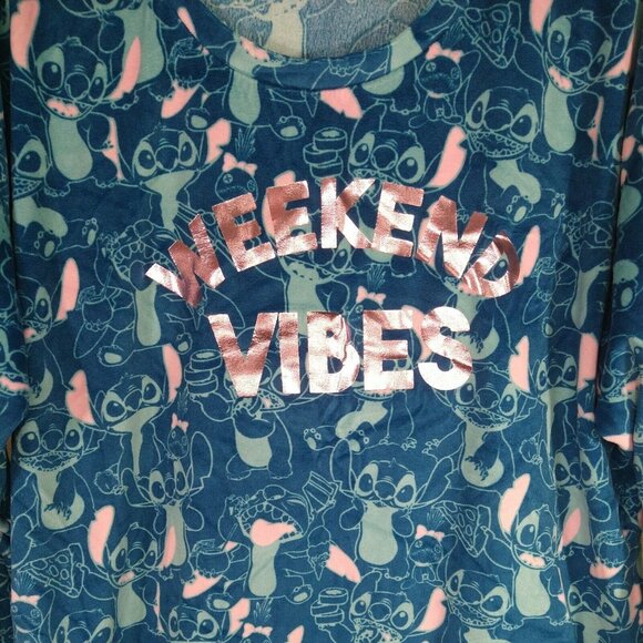Disney Lilo and Stitch Pajama Top Shirt Women Size L 12 14 Blue Pink Long Sleeve - Picture 2 of 8